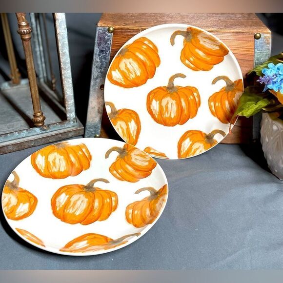 2 NEW! Harvest Pumpkins Salad Plates HOME by JCPenney NWT - Picture 1 of 6